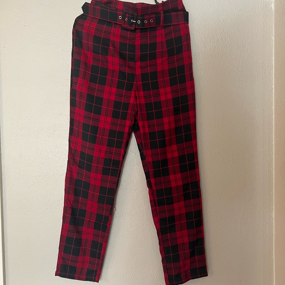 Stylish Red and Black Plaid Women’s Pants